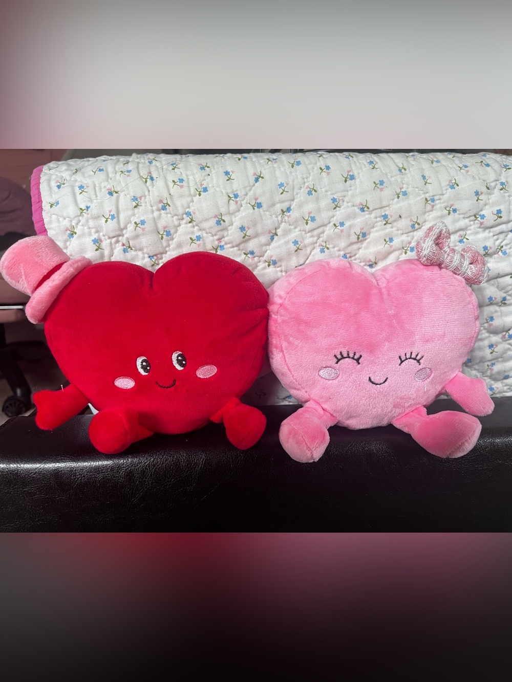 Cute Plush Heart Pillow Pair - Red & Pink